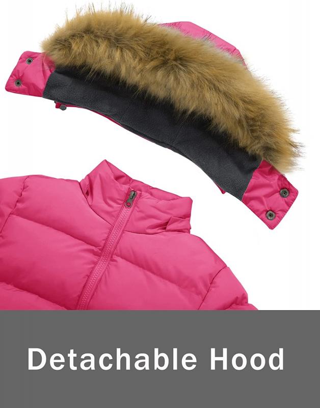 Chaquetas acolchadas para niñas Abrigos de invierno con forro polar cálido y esponjoso con capucha desmontable
