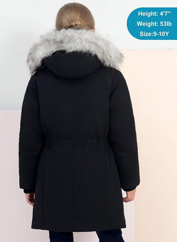 Girls Winter Coats Heavyweight Medium Length Warm Jacket With Removable