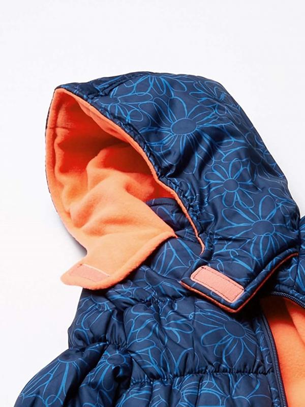 Abrigo con capucha y relleno para niñas a la moda, chaquetas acolchadas adorables básicas con flores azules personalizadas para invierno para niñas pequeñas
