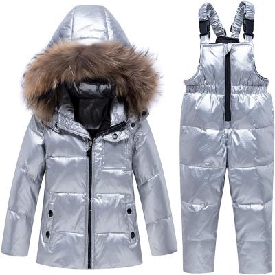  Baby Boys Girls Two Piece Snowsuit Toddler Winter Hooded Puffer Fake Down Padding Jacket Snow Wear Set 