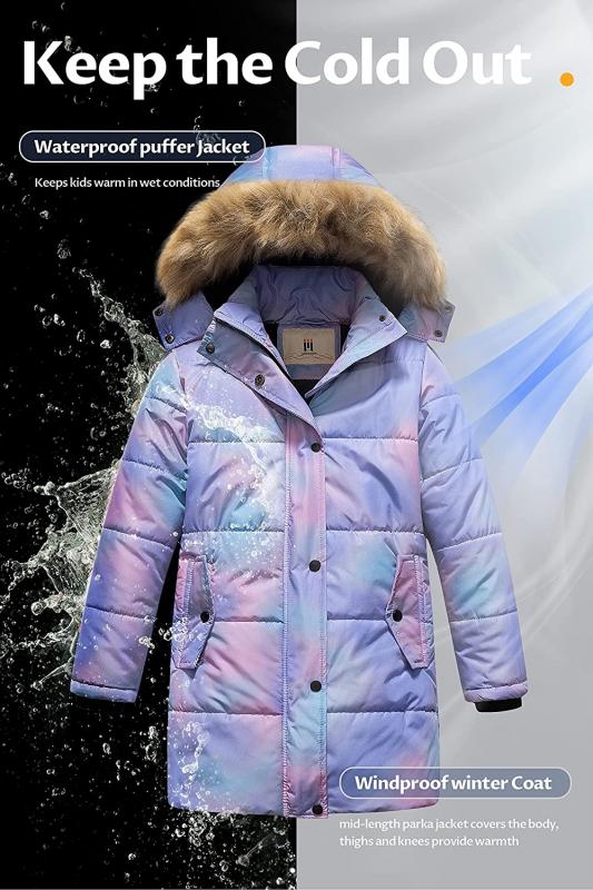 US Girls Winter Fleece Forrado Long Parka Puffer Coat Espesar Chaqueta de esquí Chaqueta de invierno
