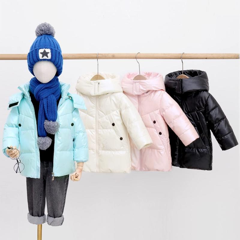 Chaqueta acolchada brillante de invierno para niños con capucha desmontable Magic Sticky Insulated Parka Coat
