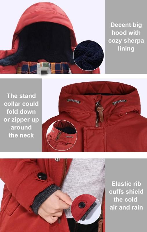 Abrigo de invierno para niños Chaqueta cálida de peso pesado Chaqueta resistente al agua con forro Sherpa con capucha
