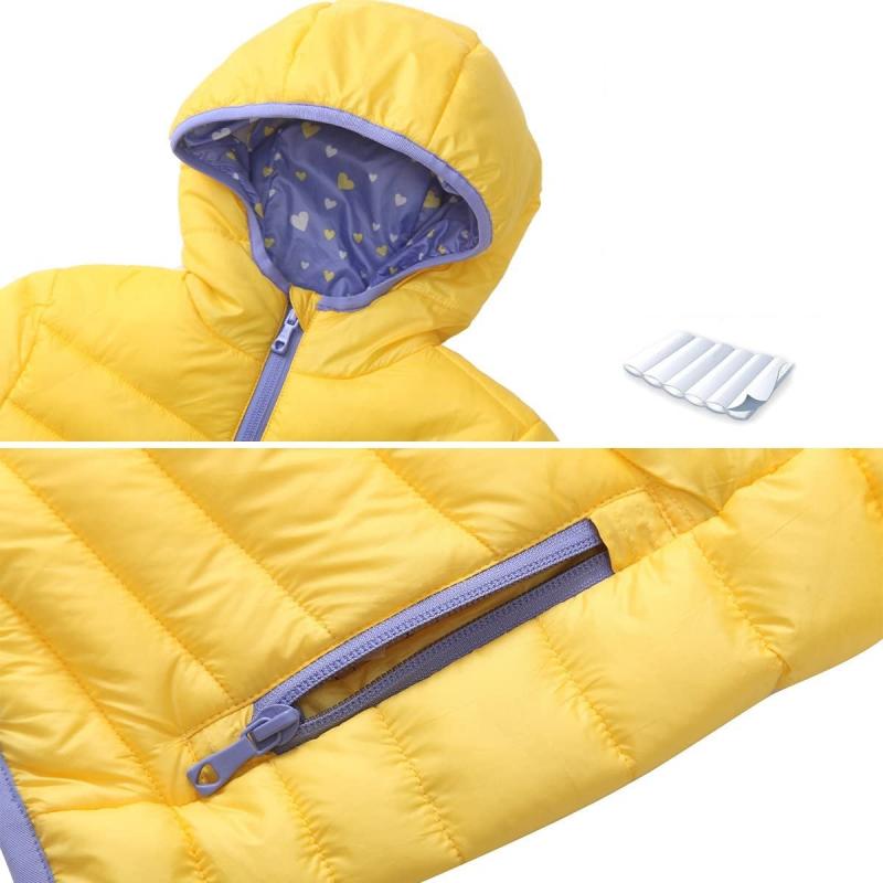 Chaqueta acolchada ligera reversible para niñas Abrigo de invierno resistente al agua con capucha
