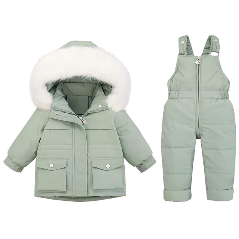  Kids Ski Suit Baby Winter Snowsuit Fake Down Jacket Coat with Snow Wadding Pants 2 Piece Ski Wear 